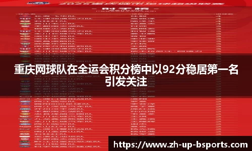 重庆网球队在全运会积分榜中以92分稳居第一名引发关注